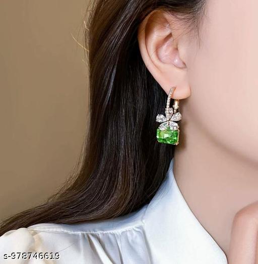 High Quality Green AD Stone Diamond Korean Earrings For Women Girls Stylish Party Wear - amamestyle