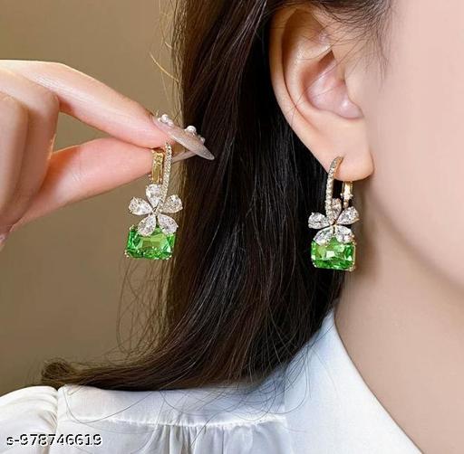 High Quality Green AD Stone Diamond Korean Earrings For Women Girls Stylish Party Wear - amamestyle