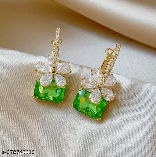 High Quality Green AD Stone Diamond Korean Earrings For Women Girls Stylish Party Wear - amamestyle