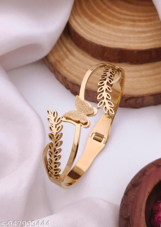 18k Gold Plated Demi Fine Mia Gold Buterfly Leaf Bracelet Hollow Design With Buterfly Centerpiece Surrounded By Delicate Leaves Perfect For Anti Tarnish Bracelet for Daily Use And Office Wear - amamestyle