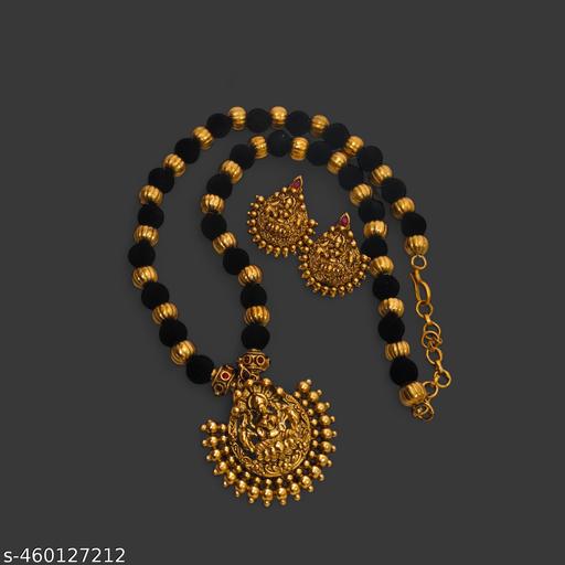 Gold plated Black velvet Laxmi pendent short Hara/ Trendy chain/pendent chain. - amamestyle