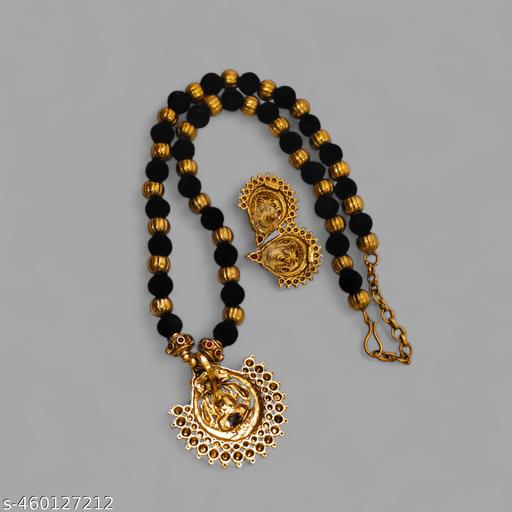 Gold plated Black velvet Laxmi pendent short Hara/ Trendy chain/pendent chain. - amamestyle