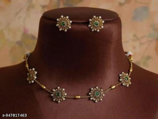 PREMIUM QUALITY MATTE FINISH AD STONE NECKLACE WITH EARRING - amamestyle