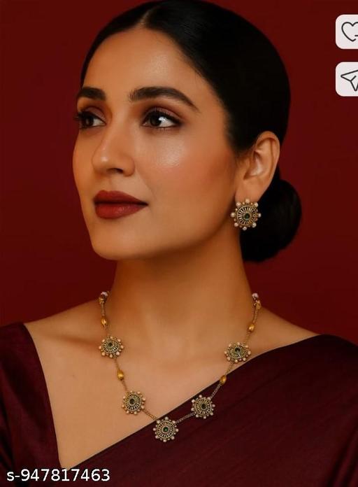 PREMIUM QUALITY MATTE FINISH AD STONE NECKLACE WITH EARRING - amamestyle