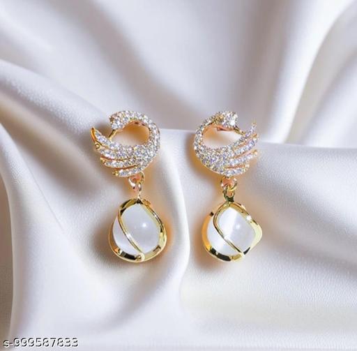 Trendy Korean Earrings | Crystal Heart Pearl Drop & Swan Charm Dangler Earrings for Women & Girls | Earring for Girls | Earring for Woman | Gift for Girls | Rakhi Gift | Girls Gift for Rakhi - amamestyle