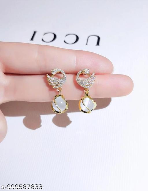 Trendy Korean Earrings | Crystal Heart Pearl Drop & Swan Charm Dangler Earrings for Women & Girls | Earring for Girls | Earring for Woman | Gift for Girls | Rakhi Gift | Girls Gift for Rakhi - amamestyle
