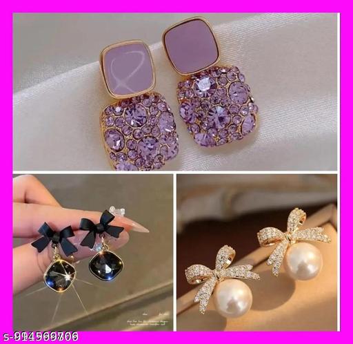 combo pack of 3 korean design earrings for women and girls | Korean Earring With premium quality | Earring For Women | Western Earring | Earring For Girl | Girl Earrings - amamestyle