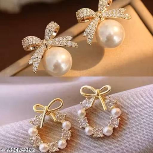 Combo Pack of 2 Korean Stud Earrings For Women And Girls - amamestyle