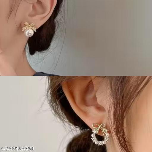 Combo Pack of 2 Korean Stud Earrings For Women And Girls - amamestyle