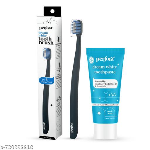 Dream White Teeth Whitening Mini Oral Care Combo | Dream White Toothpaste & Toothbrush | SLS & Fluoride Free Tooth paste | Super Soft Bristles For Sensitive Teeth - OG Black - Anuloria 