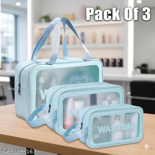 NAREVAL (Set Of 3) 3 In 1 Wash Bag ash Bag Pouch for Travel Kit Toiletry Bag Cosmetic Bag Make Up Box for Brushes Accessories with Handle Large Capacity Translucent Waterproof Travel Storage Organizer Set of 3