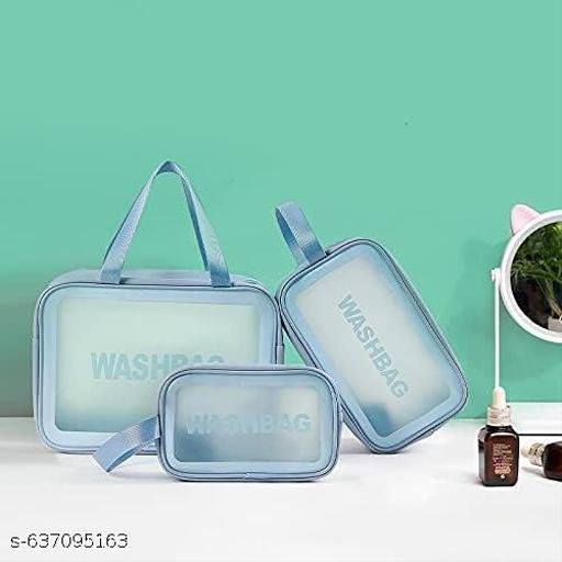 NAREVAL (Set Of 3) 3 In 1 Wash Bag ash Bag Pouch for Travel Kit Toiletry Bag Cosmetic Bag Make Up Box for Brushes Accessories with Handle Large Capacity Translucent Waterproof Travel Storage Organizer Set of 3 - Ariva Store
