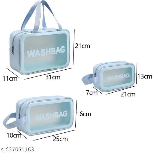 NAREVAL (Set Of 3) 3 In 1 Wash Bag ash Bag Pouch for Travel Kit Toiletry Bag Cosmetic Bag Make Up Box for Brushes Accessories with Handle Large Capacity Translucent Waterproof Travel Storage Organizer Set of 3 - Ariva Store