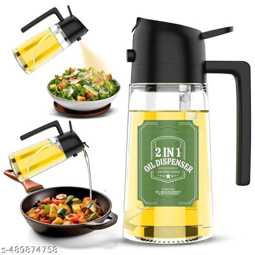 2 In 1 Oil Sprayer & Dispenser Bottle for Kitchen | Free steel straw | For Cooking, Salad, Air Fryer, Barbecue, Baking | Premium Glass Bottle | Durable | with Leak Proof Seal | (MULTICOLOR ) (AS PER AVAILABLE ) - Ariva Store