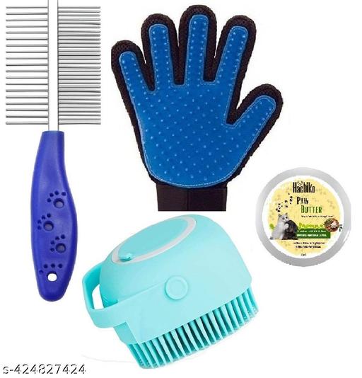 Hachiko (Combo Of 4) Imported High Quality Comb+ Gloves + Scrub + Paw Butter. Basic Comb for Dog, Cat, Rabbit, Hamster - Ariva Store