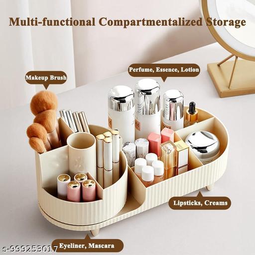 Cosmetic Brush Holder with Rotating Makeup Organizer & Drawers (Ivorry) - Ariva Store