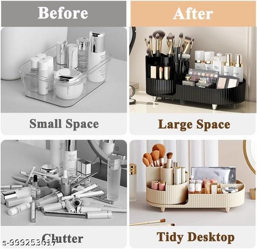 Cosmetic Brush Holder with Rotating Makeup Organizer & Drawers (Ivorry) - Ariva Store