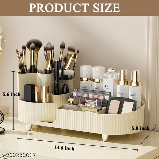 Cosmetic Brush Holder with Rotating Makeup Organizer & Drawers (Ivorry) - Ariva Store