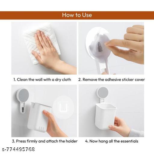Heavy Duty Adhesive Wall Mount Multigrip Toothbrush Holder with Quick Installation, Drain Hole Bottom, Multipurpose Bathroom and Kitchen Organizer for Brushes Toothpaste Tools - set of 4 - Ariva Store