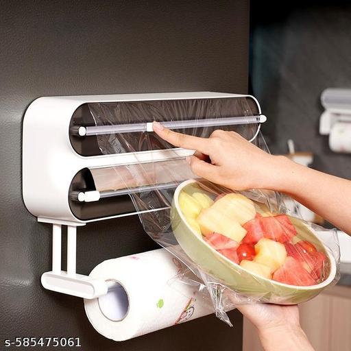 3 in 1 Magnetic Plastic Wrap Dispenser with Cutter – Foil, Cling Film & Paper Towel Holder (Black) - Ariva Store