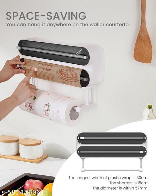 3 in 1 Magnetic Plastic Wrap Dispenser with Cutter – Foil, Cling Film & Paper Towel Holder (Black) - Ariva Store