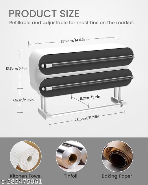 3 in 1 Magnetic Plastic Wrap Dispenser with Cutter – Foil, Cling Film & Paper Towel Holder (Black) - Ariva Store