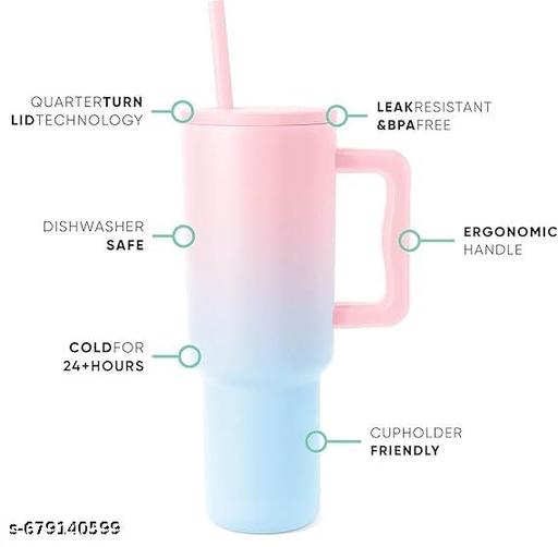  1200 ML Stainless Steel Tumbler with Handle and Straw Lid Double Insulated Cup, vacuume Insulated Tumblers for Hot & Cold Drink 100% Leakproof Tumbler with Handle For Gym,Travel (Cotton Candy) - Ariva Store