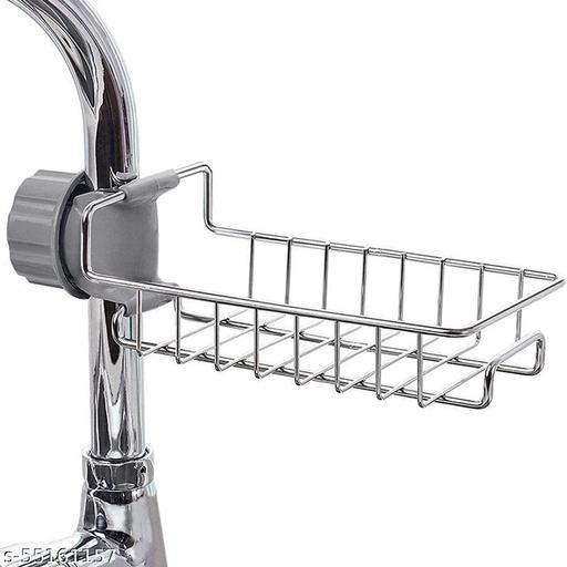 Stainless Steel Sink Sponge Caddy Organizer,Tap Organiser Clip Storage Rack Practical Home Kitchen Faucet Shelf Snap-on Faucet Rack Drain Rack with Towel Holder for Soap, Sponges Sink Sponge Holder Sink Sponge Holder - Ariva Store