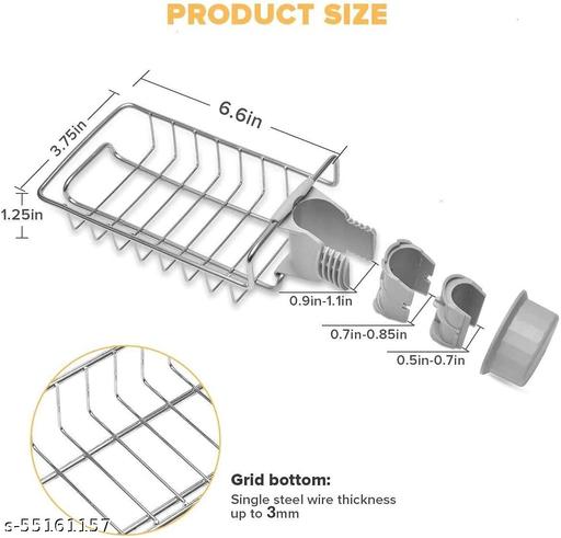 Stainless Steel Sink Sponge Caddy Organizer,Tap Organiser Clip Storage Rack Practical Home Kitchen Faucet Shelf Snap-on Faucet Rack Drain Rack with Towel Holder for Soap, Sponges Sink Sponge Holder Sink Sponge Holder - Ariva Store