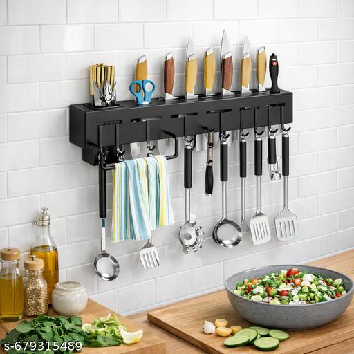 Wall Mounted Kitchen Organizer Rack with Knife Holder, Utensil Hooks & Storage Cups | ABS Plastic Space Saving Kitchen Rack - Ariva Store