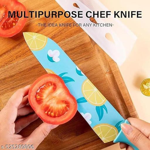 Knife Set for Kitchen Professional 3 Pieces High Carbon Stainless Steel Colour Printed Coated Chef Knife I Utility Knife I Kitchen Knives with Ergonomic Handle-Blue - Ariva Store