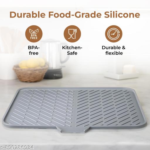 Silicone Dish Drying Mat for Kitchen Built-in Drain Lip - Hygienic Drying Pad Silicone mat for Kitchen Sink & Counter Utensil Drying Mat ( 23 X 17 Inches)(pack of 1) (Grey) - Ariva Store