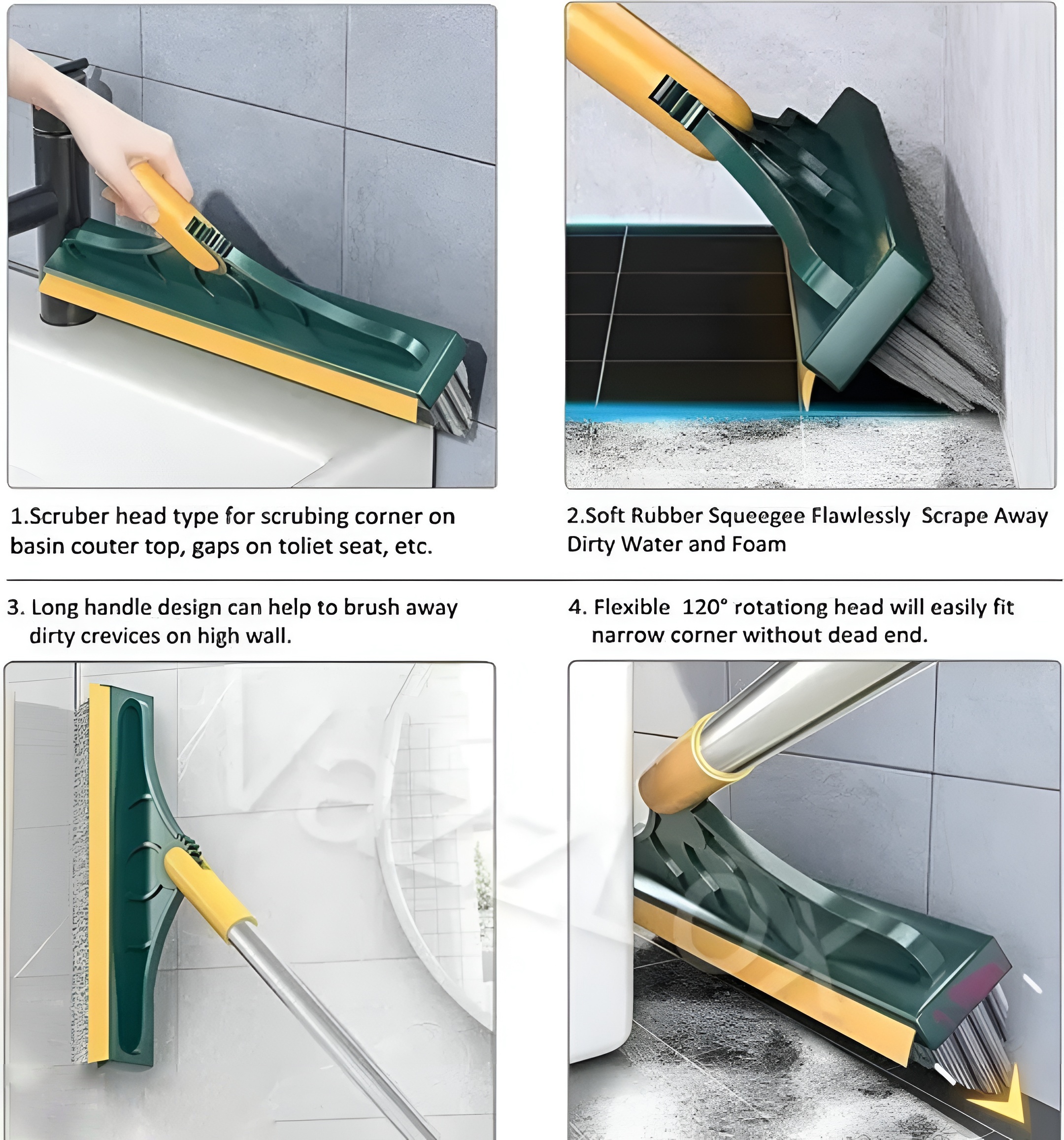 2-in-1 Bathroom Cleaning Brush with Wiper 180° Rotate Toilet Brush and Long Handle Microfiber Feather Ceiling Duster With Free Gap Cleaning Brush   - Ariva Store
