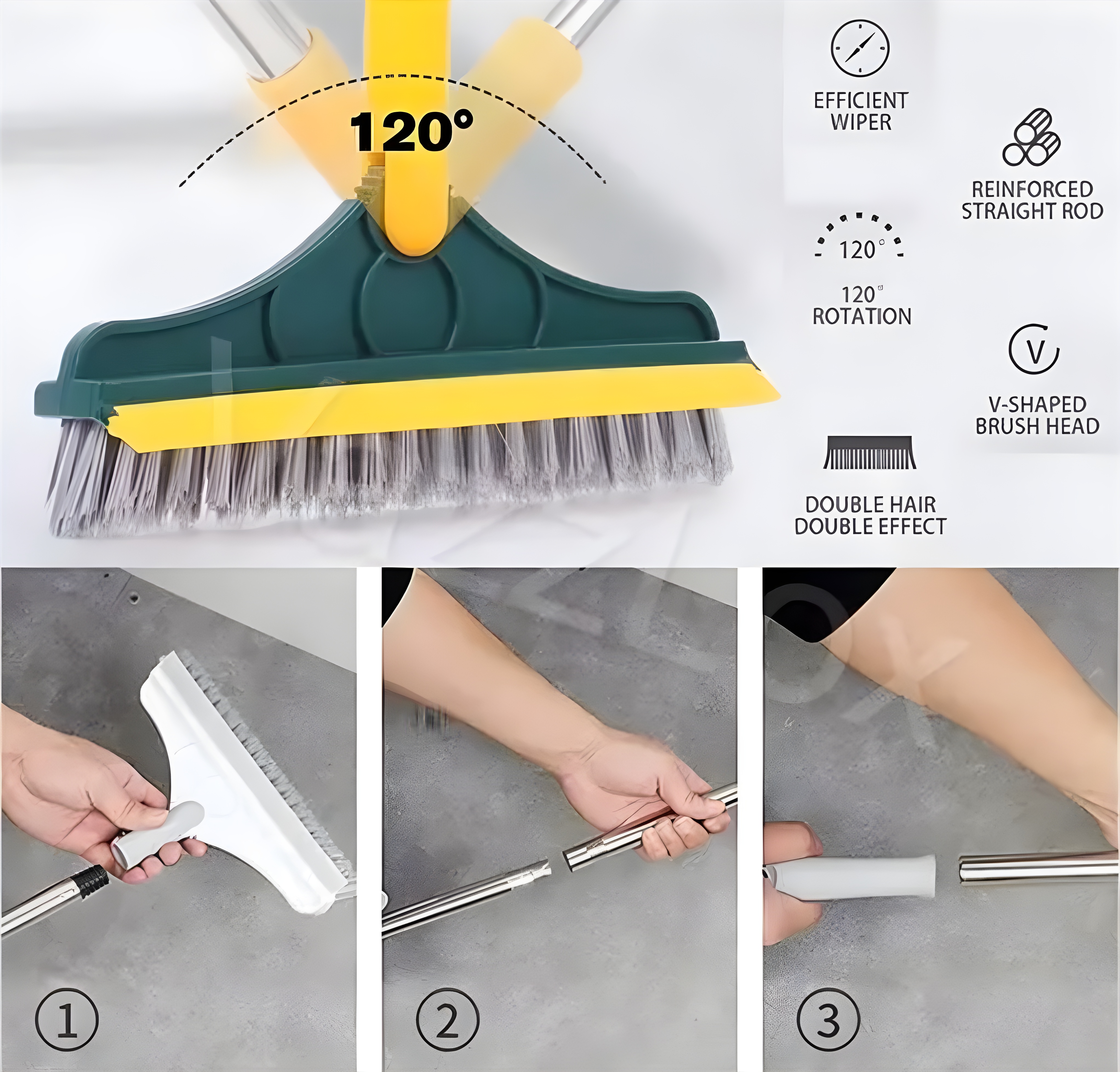 2-in-1 Bathroom Cleaning Brush with Wiper 180° Rotate Toilet Brush and Long Handle Microfiber Feather Ceiling Duster With Free Gap Cleaning Brush   - Ariva Store