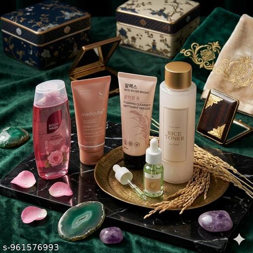 The "Glass Skin" Glow-Up Kit: 5-in-1 Daily Routine & Body Wash  K-Beauty Brightening & Firming Combo – Complete Face & Body   Instant Glow & Firming Routine: Peel-Off Mask, Rice Water & Rose Wash - Aurafashion