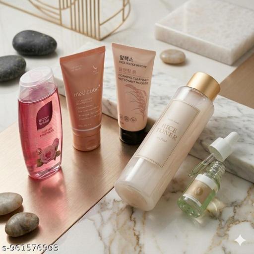 The "Glass Skin" Glow-Up Kit: 5-in-1 Daily Routine & Body Wash  K-Beauty Brightening & Firming Combo – Complete Face & Body   Instant Glow & Firming Routine: Peel-Off Mask, Rice Water & Rose Wash - Aurafashion