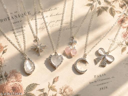 Jewelsbysirani Set of 6 Stylish trendy viral Korean Silver plated American diamond charm pendant necklace for women and girls. - Aurafashion