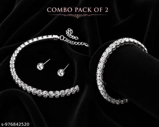 Luxury Crystal Tennis Jewelry Combo Set for Women (Necklace, Earrings & Bracelet) – Pack of 2 - Aurafashion