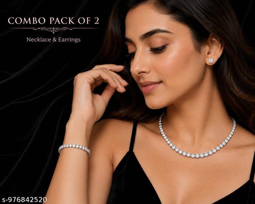 Luxury Crystal Tennis Jewelry Combo Set for Women (Necklace, Earrings & Bracelet) – Pack of 2 - Aurafashion