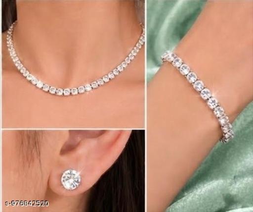 Luxury Crystal Tennis Jewelry Combo Set for Women (Necklace, Earrings & Bracelet) – Pack of 2 - Aurafashion