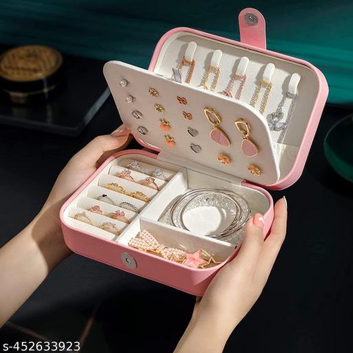 Only box Jewellery Organisers box PU Leather Storage Case for Rings, Earrings, Necklace Jewelry Organizer for Women Travel(Pink) - Aurafashion
