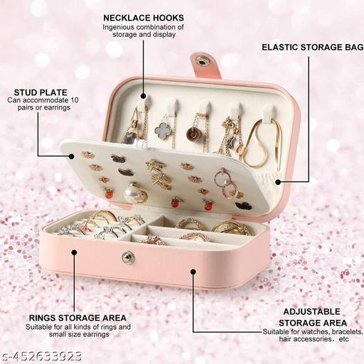 Only box Jewellery Organisers box PU Leather Storage Case for Rings, Earrings, Necklace Jewelry Organizer for Women Travel(Pink) - Aurafashion