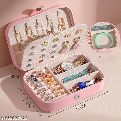Only box Jewellery Organisers box PU Leather Storage Case for Rings, Earrings, Necklace Jewelry Organizer for Women Travel(Pink) - Aurafashion