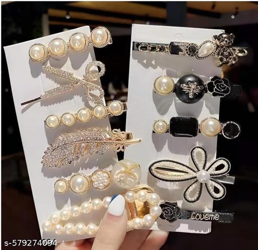 Akshana Pack of 11 Korean Fashion Style Pearl & Rhinestone Hair Pins | Stylish Metal Hair Pins & Hair Accessories Jewellery for Women & Girls | Elegant Party & Daily Wear Hair Styling Set - Aurafashion