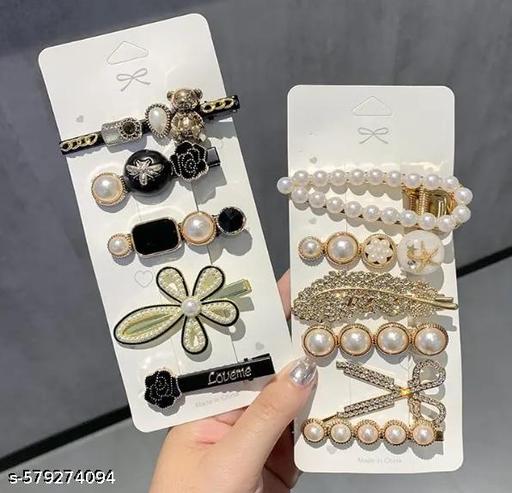 Akshana Pack of 11 Korean Fashion Style Pearl & Rhinestone Hair Pins | Stylish Metal Hair Pins & Hair Accessories Jewellery for Women & Girls | Elegant Party & Daily Wear Hair Styling Set - Aurafashion