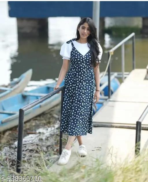 Women's Black Printed dungaree Dress latest kurti for women dungaree for women dungaree dress WhiteTop Dress For Girl Classic Rayon Dungaree dress Women Casual Solid Shoulder Dungaree Dress summer wear for women trending kurti long kurti for women new fency frock women pinafore for women - Aurafashion