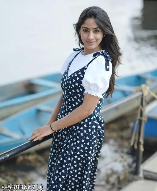 Women's Black Printed dungaree Dress latest kurti for women dungaree for women dungaree dress WhiteTop Dress For Girl Classic Rayon Dungaree dress Women Casual Solid Shoulder Dungaree Dress summer wear for women trending kurti long kurti for women new fency frock women pinafore for women - Aurafashion