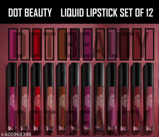 Dot Beauty Long Lasting Waterproof Non Transfer Liquid Matte Lipstick Set of 12 - Aurafashion