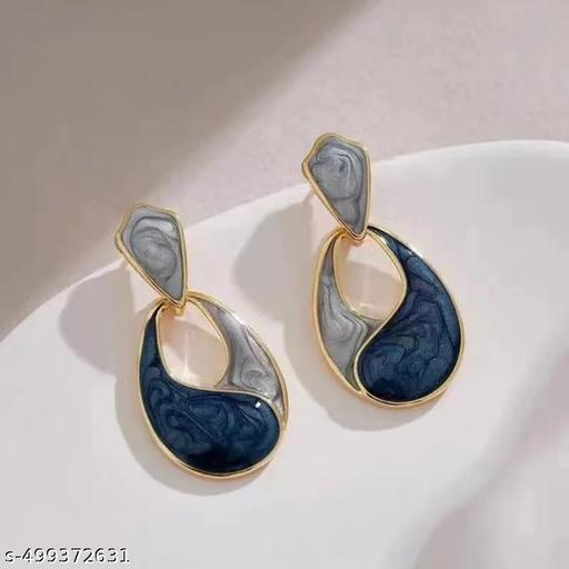 Blue Colour Korean Geometric Earrings For Women And Girls  - Aurafashion
