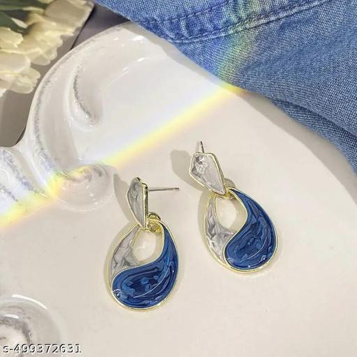 Blue Colour Korean Geometric Earrings For Women And Girls  - Aurafashion